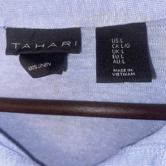 Women's Tahari Light Blue 100% Linen Button Down Collared Shirt - Picture 5 of 10